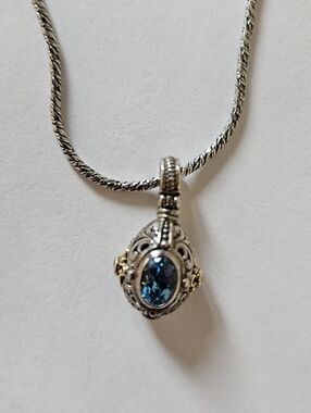 Konstantino Silver, Gold and Blue Topaz Charm
